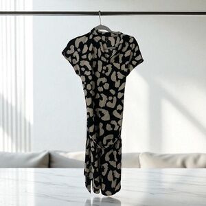 Emery Rose Black & Beige Animal Print Tie-Waist Dress Size S